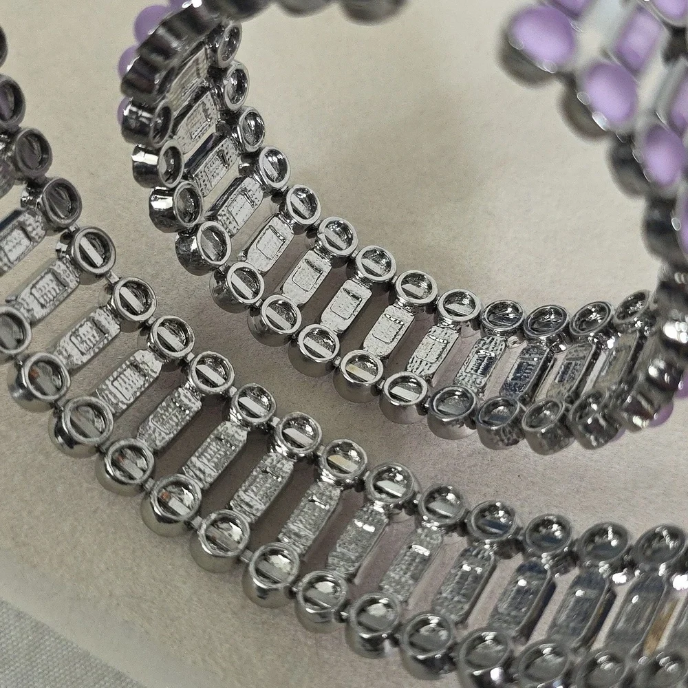 Silver and Purple Flexible Choker Necklace with Matching Open Cuff Bracelet